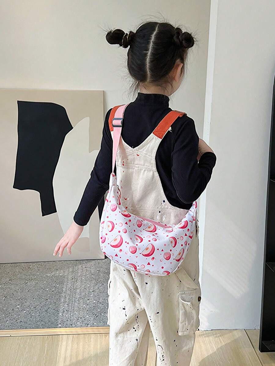 可爱儿童尼龙斜挎包，时尚卡通双面水果图案小女孩单肩包 - 粉色 - 查看 1
