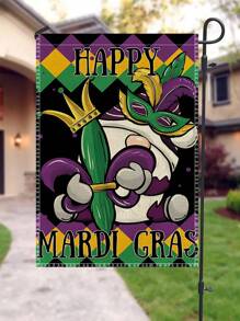 1pc Happy Mardi Gras Theme Garden Flag, Double Sided Linen Print Festival Yard Decoration Flag For Outdoor Home Lawn - Multicolor - View 1