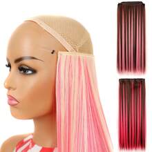 1pc European And American Style Hair Extension For Girls, New Dip Dye Fish Line Straight Hair Piece, Colorful Synthetic Hair Clip-In - Blue - View 5