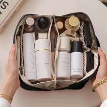 Bolsa de Cosméticos de Viaje Grande y Multifuncional para Mujeres - Estuche de Maquillaje en Piel Sintética con Asa y Divisor, Ideal para Organización de Cosméticos