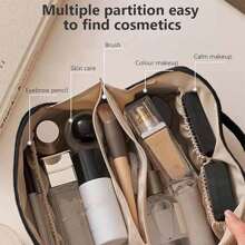Bolsa de Cosméticos de Viaje Grande y Multifuncional para Mujeres - Estuche de Maquillaje en Piel Sintética con Asa y Divisor, Ideal para Organización de Cosméticos