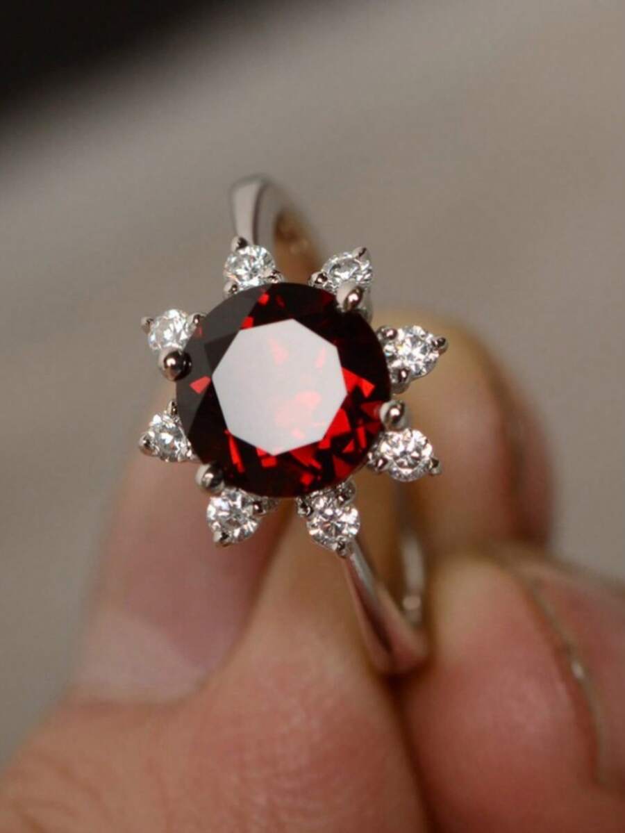 1pc Fashionable Sunflower & Cubic Zirconia Women's Decorative Ring Suitable For Wedding, Party, Daily Wear - Red - View 1