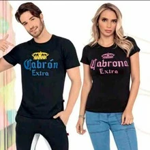 Playera pareja estampado letra divertida manga corta cuello redondo unisex casual para novio novia set dúo - Negro - Ver 2