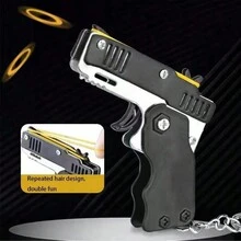 1pc Foldable Zinc Alloy Rubber Band Gun Model Keychain Shootout Gun With 60 Rubber Bands - Black - View 3