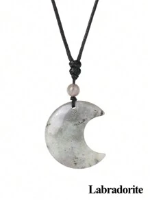 1件装灵气疗愈新月水晶项链天然石吊坠虎眼石紫水晶粉晶黑曜石蛋白石绳编项链 H092 - Necklace - 查看 11