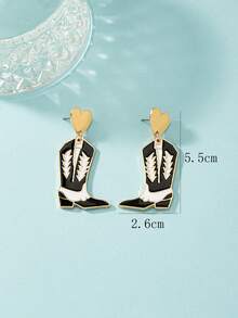 1 对 Y2k 波西米亚风格合金几何心形和牛仔靴形吊坠耳环，带彩色图案，适合女性，适合日常佩戴、度假、旅行、交友或情人节礼物 - 黑與白 - 查看 2