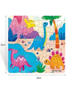 卡通恐龍形狀104塊拼圖,兒童教育休閒解壓玩具禮物,厚紙板製作 - 寶藍色 - 查看 3