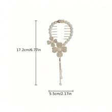 1 件，优雅精致闪亮发爪夹，花朵设计水钻和人造珍珠发夹，女孩日常派对户外装饰，复古流苏马尾扣锌合金发饰，送礼的理想选择 - 彩色 - 查看 2