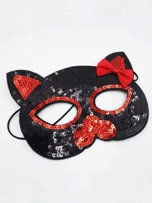 Glittering Eye Mask Accessory For Party & Ball Costume Decoration, Lovely Cat Face & Bow Knot Design - Red - View 1