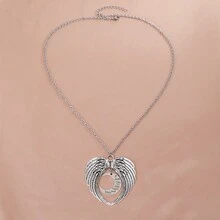 1入時尚守護天使翅膀吊墜項鍊,適合女性日常穿著 - 銀色 - 查看 1