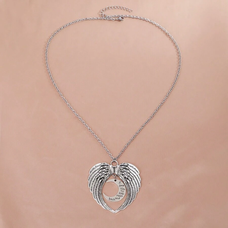 1入時尚守護天使翅膀吊墜項鍊,適合女性日常穿著 - 銀色 - 查看 1