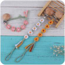 1pc New Arrival Children's Art & Craft Maple Wooden Clip Anti-Slip Design, Creative Diy Handmade Five Petals Braided Kids Diy Handmade Jewelry Accessory With Fine Rope - Red - View 5