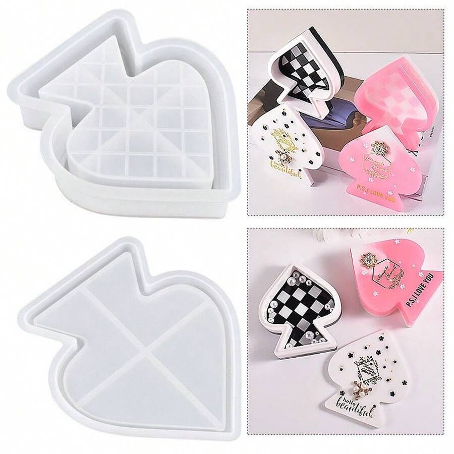 1set Peach-Shaped Storage Box Silicone Mold, Resin Mold For Jewelry Storage, Grid Pattern Mold - White - View 1