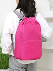 1個可摺疊背包,超輕,防水,大容量,皮包,籃球袋,野營野餐收納袋,旅行桶包,男女戶外遠足小背包 - 玫紅色 - 查看 3