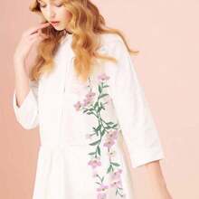 1pc Pink & Blue Embroidery Flower Cloth Patch With Adhesive Back