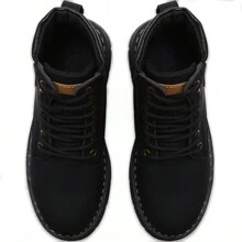 Botas Hombre uso Rudo Altas de Moda,Bota Táctica Estilo Urbano Vinipiel con Plataforma y Suela Gruesa, Antideslizante, Resistente Al Desgaste, Confortable-Botas De Trabajo, Botas De Motocicleta, Botas Altas Para Hombres, Zapatos Para Hombres - Negro - Ver 4