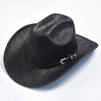 1 Pieza Sombrero De Vaquero Occidental Para Hombres Con Cinturón De Hebilla, Gorra De Jazz Casual Para Caballeros Y Vaqueros Al Aire Libre
