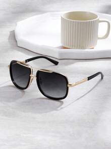 1入組中性風飛行員風格雙層橋樑眼鏡,時尚裝飾眼鏡適合駕駛、旅遊和派對 - 漸層 - 查看 2