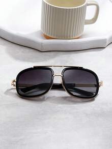 1入組中性風飛行員風格雙層橋樑眼鏡,時尚裝飾眼鏡適合駕駛、旅遊和派對 - 漸層 - 查看 3