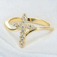 時尚閃閃發光的金色戒指,適合日常佩戴/節日禮物 - 金色 - 查看 2