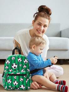 1pc Cartoon Printed Polyester Zipper Closure Fashionable Backpack For Boys And Girls, Suitable For Daily School Use - Green - View 1