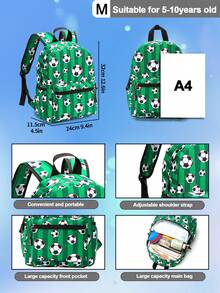 1pc Cartoon Printed Polyester Zipper Closure Fashionable Backpack For Boys And Girls, Suitable For Daily School Use - Green - View 2