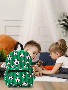 1pc Cartoon Printed Polyester Zipper Closure Fashionable Backpack For Boys And Girls, Suitable For Daily School Use - Green - View 4