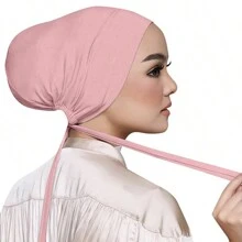 1pc Hiajb Caps Women's Solid Color Modal Inner Elastic Cord Adjustable Headscarf Lining Hijab Cap, Suitable For Daily Use - Dusty Pink - View 2