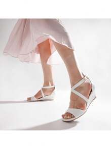 Women Wedge Sandals Adjustable Ankle Strap Open Toe Platform  Low Wedge Work Valentine's Day Wedding Party  Dating Prom Pump Wedge Sandals - 白色 - 查看 6