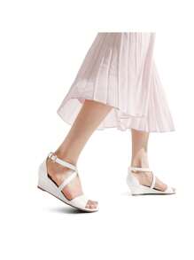 Women Wedge Sandals Adjustable Ankle Strap Open Toe Platform  Low Wedge Work Valentine's Day Wedding Party  Dating Prom Pump Wedge Sandals - 白色 - 查看 7