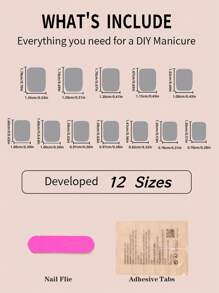 24pcs Short Square Plain Solid Color False Nails With Nail File And Jelly Glue Press On Nails Nail Supplies