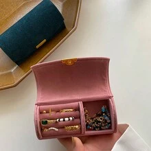 1個獨特精緻的天鵝絨珠寶盒戒指手鍊項鍊收納盒,旅行便攜組織者 - 紅色 - 查看 3