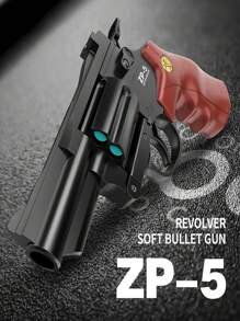1pc Zp5 Revolver Soft Bullet Gun, With Function Of Firing Toy Bullets, As Well As Toy Cap Gun Sound, Continuous Fire Pistol - Blue - View 3
