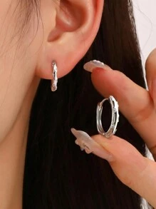 Newsoul 方晶鋯石裝飾銀圓耳環 - 銀色 - 查看 1