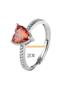 1pc Elegant And Simple Diamond Heart Shaped Open Ring With Red Cz Stone, For Women's Index Finger - Personalized Light Luxury Design