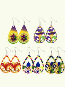 1對木製雕空馬蒂蓋拉斯帽子 & 小丑帽 & 印花口罩垂墜耳環,hip-hop 派對萬聖節女裝戲服配件,完美的朋友約會禮物 - 彩色 - 查看 12