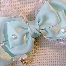 1入超可愛兒童蝴蝶結蕾絲頭飾,珍珠流蘇網狀髮夾,女孩超大多層蝴蝶結頭飾,適用於日常和派對,是送給女孩的理想選擇禮物 - 綠色 - 查看 2