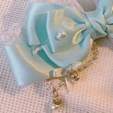 1入超可愛兒童蝴蝶結蕾絲頭飾,珍珠流蘇網狀髮夾,女孩超大多層蝴蝶結頭飾,適用於日常和派對,是送給女孩的理想選擇禮物 - 綠色 - 查看 5