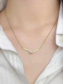 1pc X Shape Necklace Stainless Steel Gold Color Necklace For Women - Yellow Gold - View 2