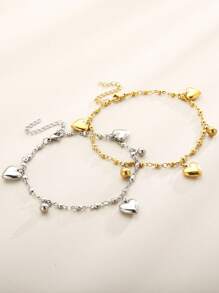 1個個性化不鏽鋼愛心吊墜和小球珠踝鍊適合女性日常佩戴 - 心形 - 查看 1