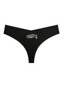 3pcs/Set Women's Sexy Comfy Simple Casual Fashionable English Letter Pattern Thong Underwear - Black - View 8