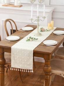 Miater 1pc Linen Fringe Wedding Party Decoration Table Runner - Apricot - View 6