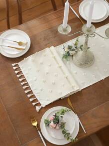 Miater 1pc Linen Fringe Wedding Party Decoration Table Runner - Apricot - View 4