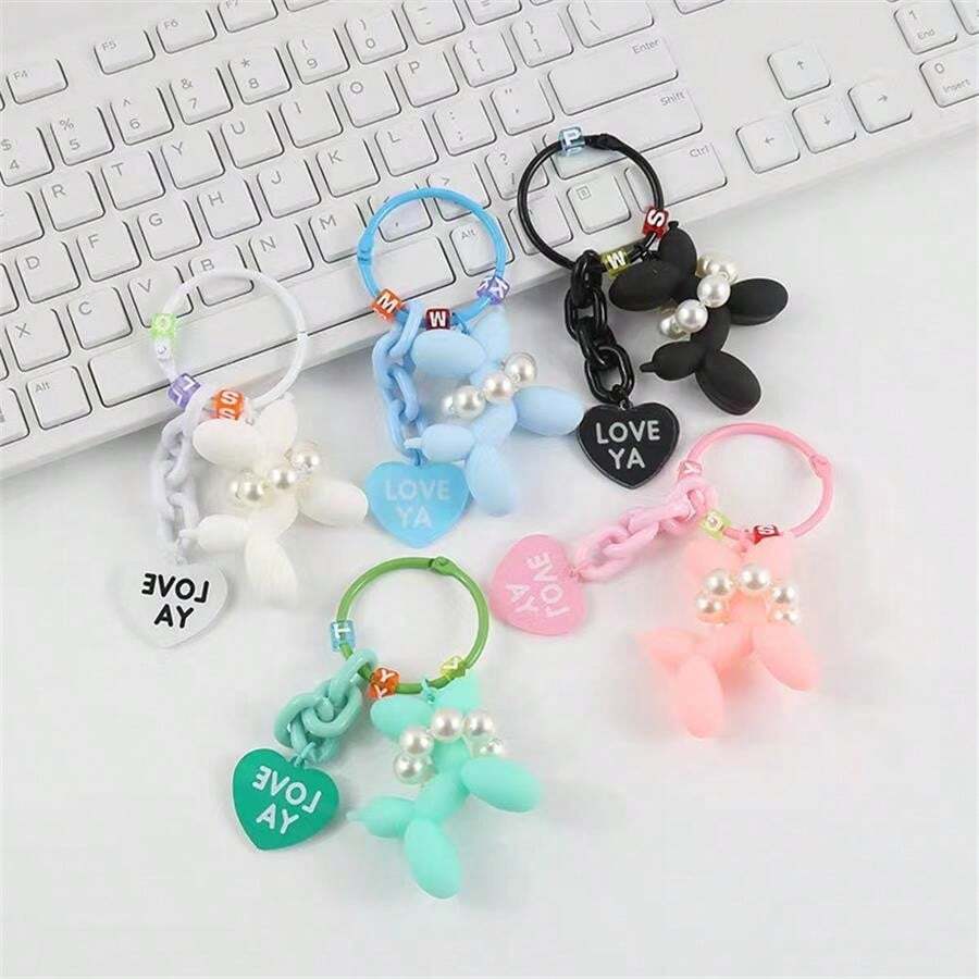 1pc Lady's Cute Puppy Keychain New Pendant Heart Shape Accessory For Bag Diy Phone Case Chain, Couple Gift - Multicolor - View 1