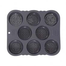 1pc,Silicone Hamburger Bread Forms, 8 Cavities Silicone Loaf Pan Perforated Bakery Molds Non Stick Baking Sheets Bread Bun Mold, Fit Half Pan Size - Dark Grey - View 7