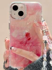 韩国可爱梦幻烟花城堡花朵图案毛球吊坠手机壳适用于 15 14 13 12 Pro Max 11防震保护套 - 貝殼玫瑰 - 查看 2