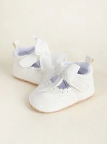1 par Zapatos de bebé niña de unicolor con lazo nudo, para bebés de 0 a 18 meses, suela suave antideslizante, estilo princesa para primavera y otoño