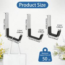 6Pcs Garage Utility Hook Set Wall Mounted Garage Storage Hanger Hook With Anti-Slip Coating And Screw Steel L-Shape Power Tool Wall Hanger Bike Ladder Hook Support 50lbs Max For Garden - Black - View 2