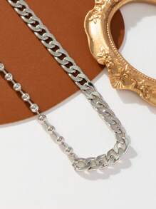 1 件男女通用欧美嘻哈锌合金纯色个性串珠拼接项链，适合女性日常佩戴和送礼 - 銀色 - 查看 1