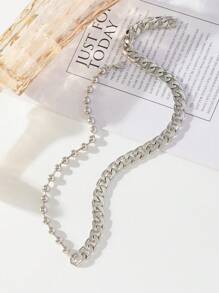 1 件男女通用欧美嘻哈锌合金纯色个性串珠拼接项链，适合女性日常佩戴和送礼 - 銀色 - 查看 2